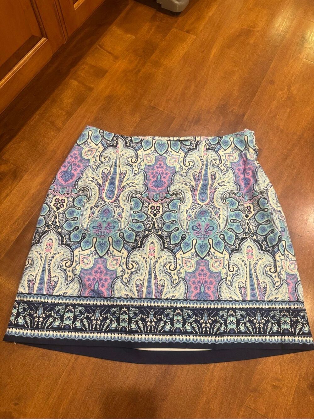 Talbots Woman Petites Paisley Border Print Cotton Skirt Lined Size 16WP